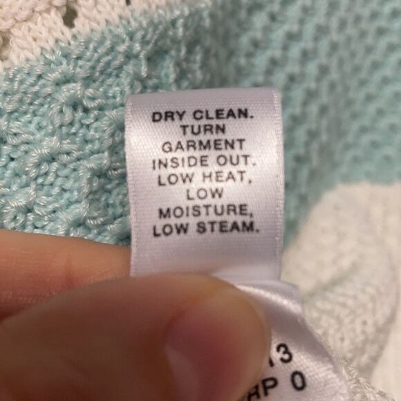 St. John Pastel Blue Wool Blend Striped Knit Crewneck Pullover Sweater Small - Picture 7 of 8